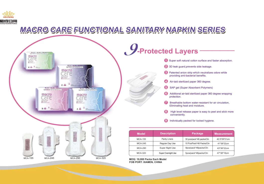 Negative Ion Daily Use Sanitary Napkins with Far Infrared and Magnetic